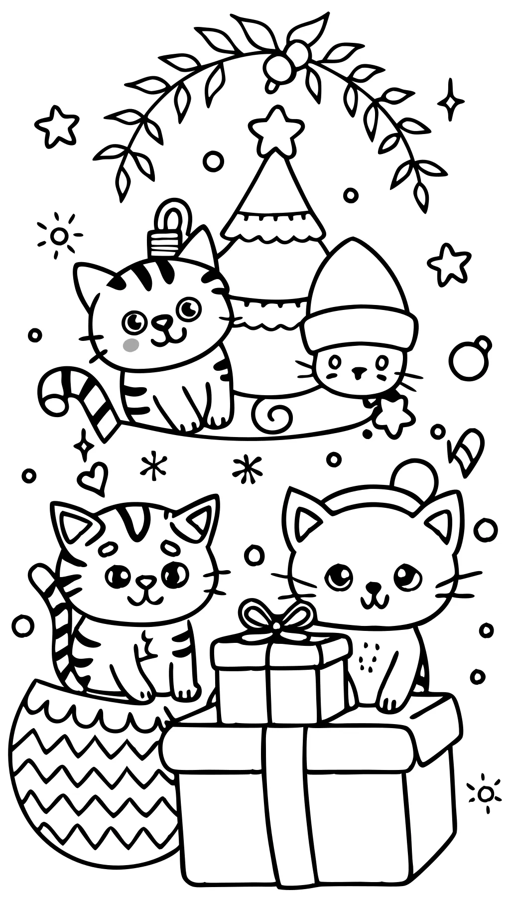 páginas para colorear de los gatos navideños